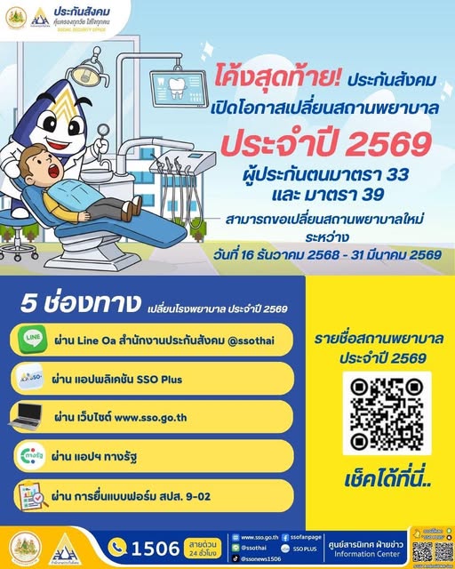 วันสุดท้าย! ผู้ประกันตน ม.33 &ndash; 39 รีบใช้สิทธิเปลี่ยนสถานพยาบาล